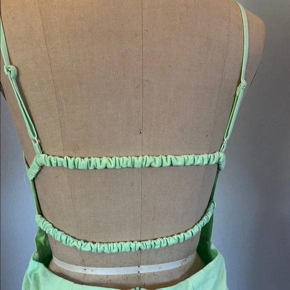 Mable- SZ L Mini Lime Green Spaghetti Strap Dress - Picture 6 of 11